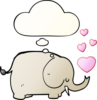 cute cartoon elephant with love hearts with thought bubble in smooth gradient style png