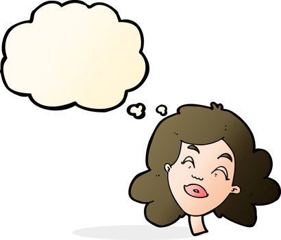 cartoon happy female face with thought bubble png