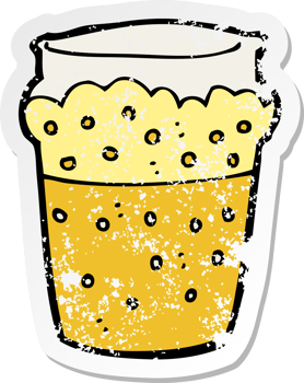 retro distressed sticker of a cartoon glass of beer png