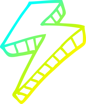 cold gradient line drawing of a cartoon lightening bolt png