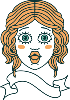 traditional tattoo with banner of female face png