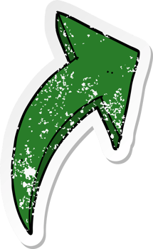 distressed sticker of a cartoon pointing arrow png