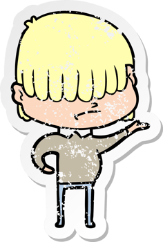 distressed sticker of a cartoon boy with untidy hair png