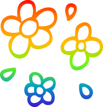 rainbow gradient line drawing of a cartoon decorative flowers png