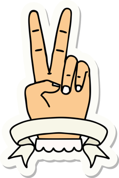 sticker of a peace two finger hand gesture with banner png