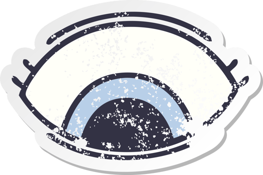 distressed sticker of a cute cartoon eye looking down png