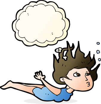 cartoon woman swimming underwater with thought bubble png