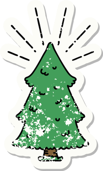 worn old sticker of a tattoo style pine tree png