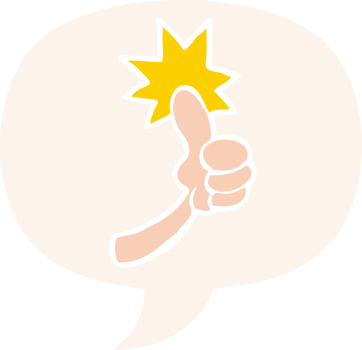 cartoon thumbs up sign with speech bubble in retro style png