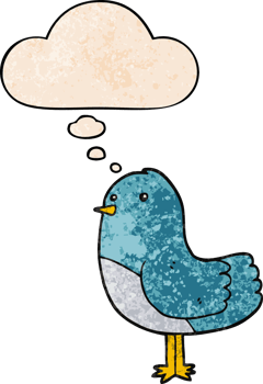 cartoon bird with thought bubble in grunge texture style png