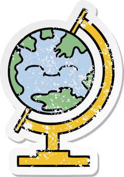 distressed sticker of a cute cartoon globe of the world png