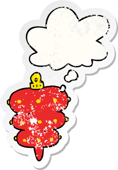 cartoon christmas decoration with thought bubble as a distressed worn sticker png