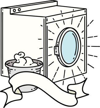 scroll banner with tattoo style washing machine png