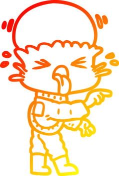 warm gradient line drawing of a weird cartoon alien pointing png