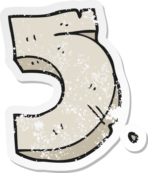 retro distressed sticker of a cartoon stone number five png