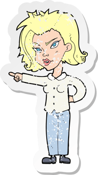 retro distressed sticker of a cartoon woman pointing drawing png