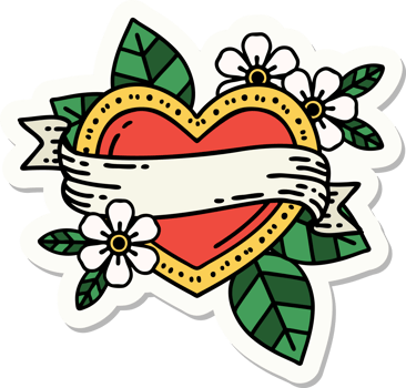 sticker of tattoo in traditional style of a heart and banner png