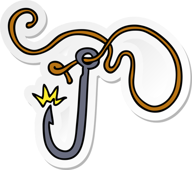 hand drawn sticker cartoon doodle of a sharp fishing hook png