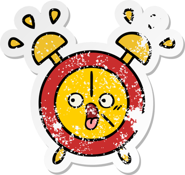 distressed sticker of a cute cartoon alarm clock png