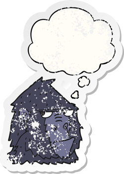 cartoon gorilla with thought bubble as a distressed worn sticker png