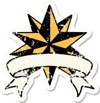 worn old sticker with banner of a star png