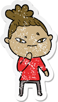 distressed sticker of a cartoon woman png