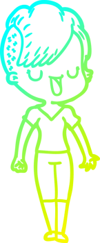 cold gradient line drawing cute cartoon girl with hipster haircut png