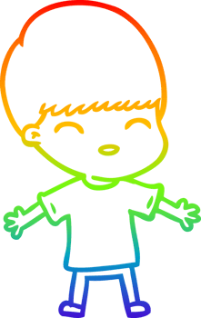rainbow gradient line drawing happy cartoon boy png