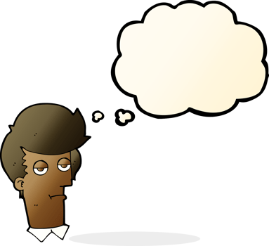 cartoon bored man with thought bubble png