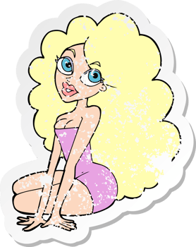 retro distressed sticker of a cartoon pretty woman png