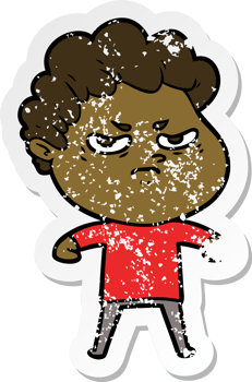 distressed sticker of a cartoon angry man png