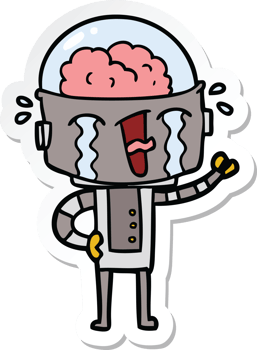 sticker of a cartoon crying robot png