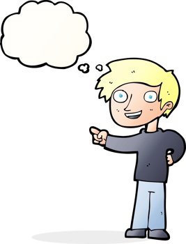 cartoon man pointing with thought bubble png