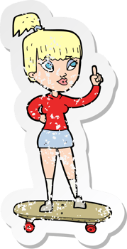 retro distressed sticker of a cartoon skater girl png