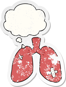 cartoon repaired lungs and thought bubble as a distressed worn sticker png