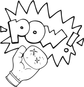 black and white cartoon boxing glove punching png