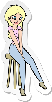 sticker of a cartoon pretty girl on stool png