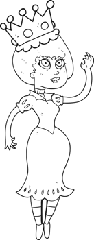 black and white cartoon vampire queen waving png