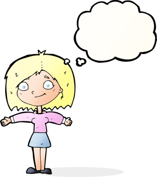 cartoon happy girl with thought bubble png
