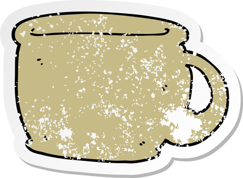 distressed sticker of a cartoon coffee cup png