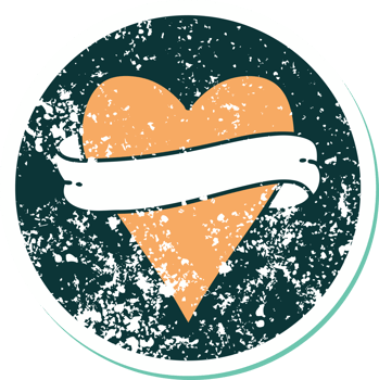 distressed sticker tattoo style icon of a heart and banner png