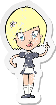 retro distressed sticker of a cartoon pretty maid png