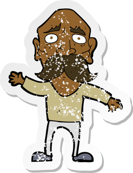 retro distressed sticker of a cartoon worried old man png
