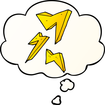 cartoon lightning bolt and thought bubble in smooth gradient style png