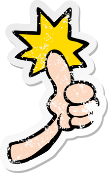 distressed sticker of a cartoon thumbs up sign png
