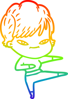 rainbow gradient line drawing cartoon happy woman png