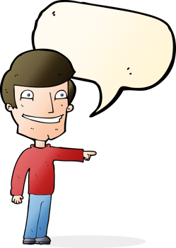 cartoon happy man pointing with speech bubble png