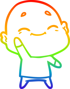 rainbow gradient line drawing happy cartoon bald man png