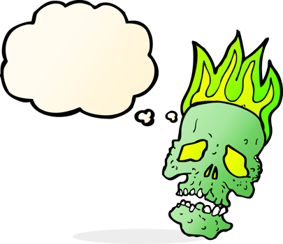 cartoon skull with thought bubble png
