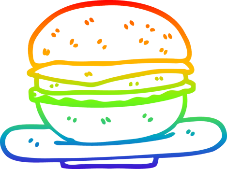 rainbow gradient line drawing cartoon burger png